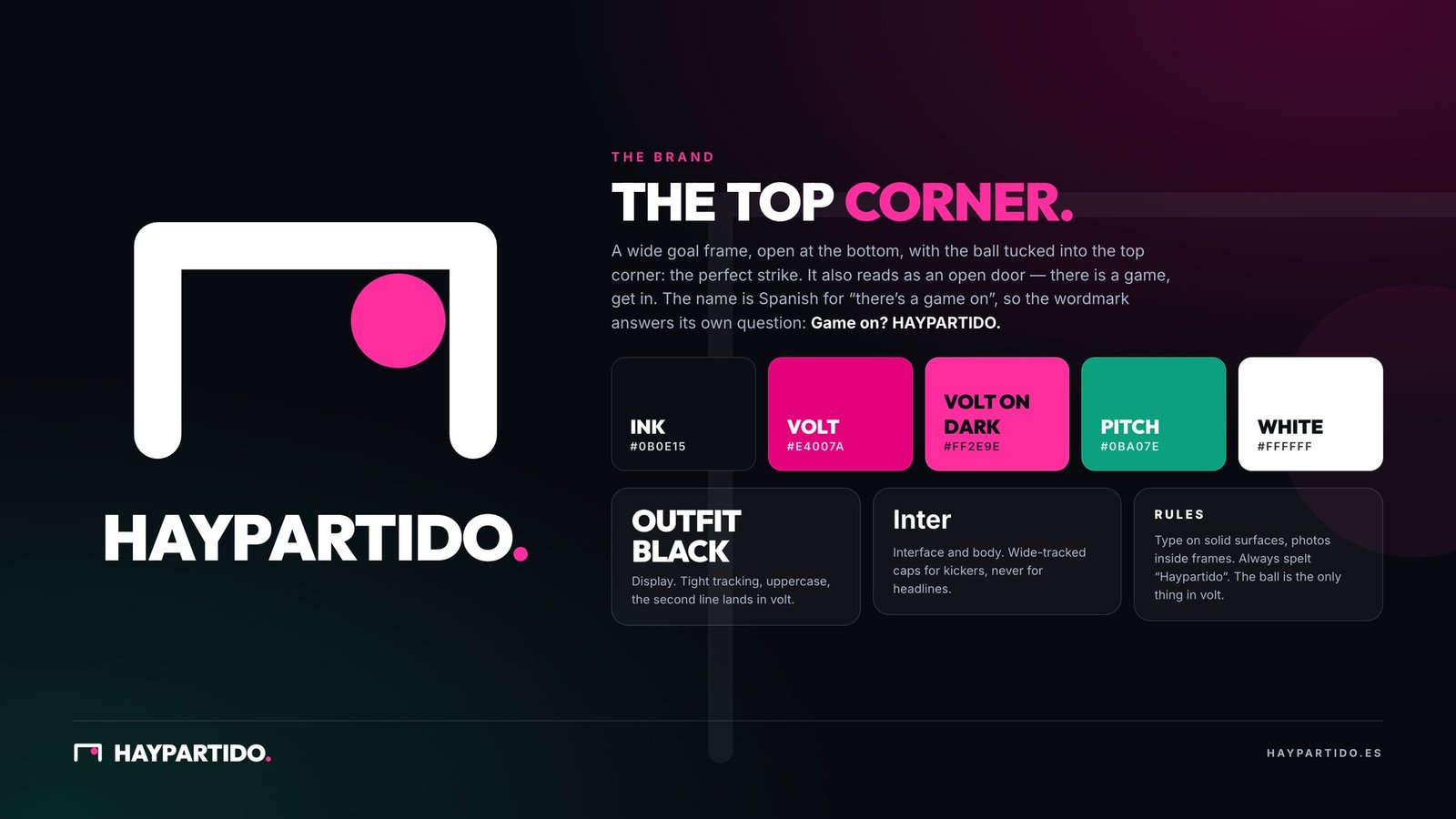The Haypartido brand board: mark, wordmark, colours and type