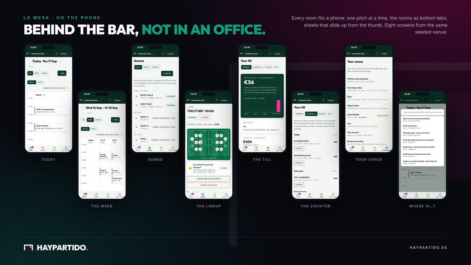 La Mesa on the phone: eight screens